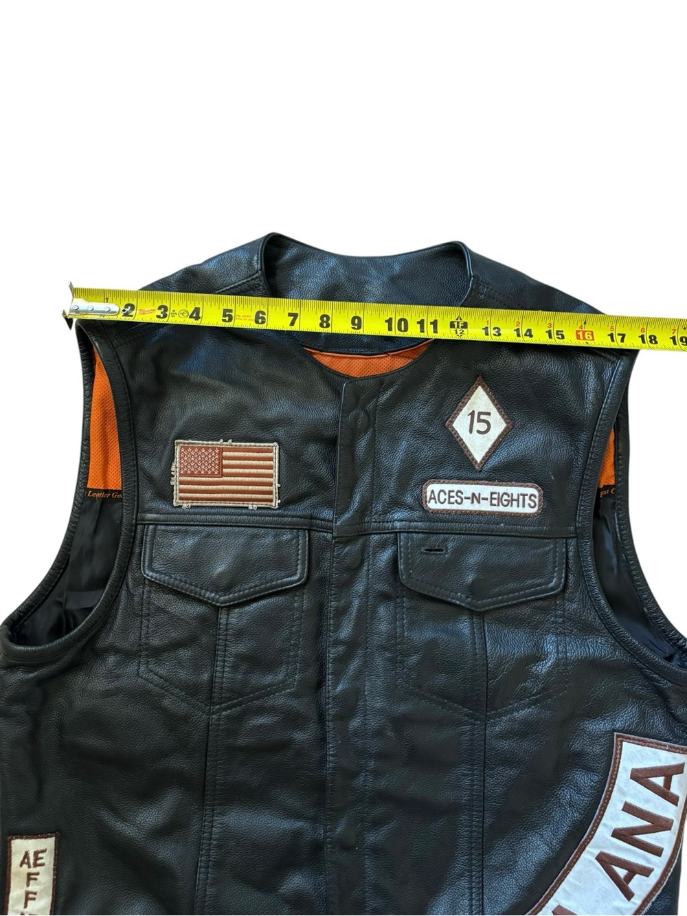 First Manufacturing Leather Biker Vest XL Black Aces-N-Eights MC Santa Ana Patch - Picture 6 of 9